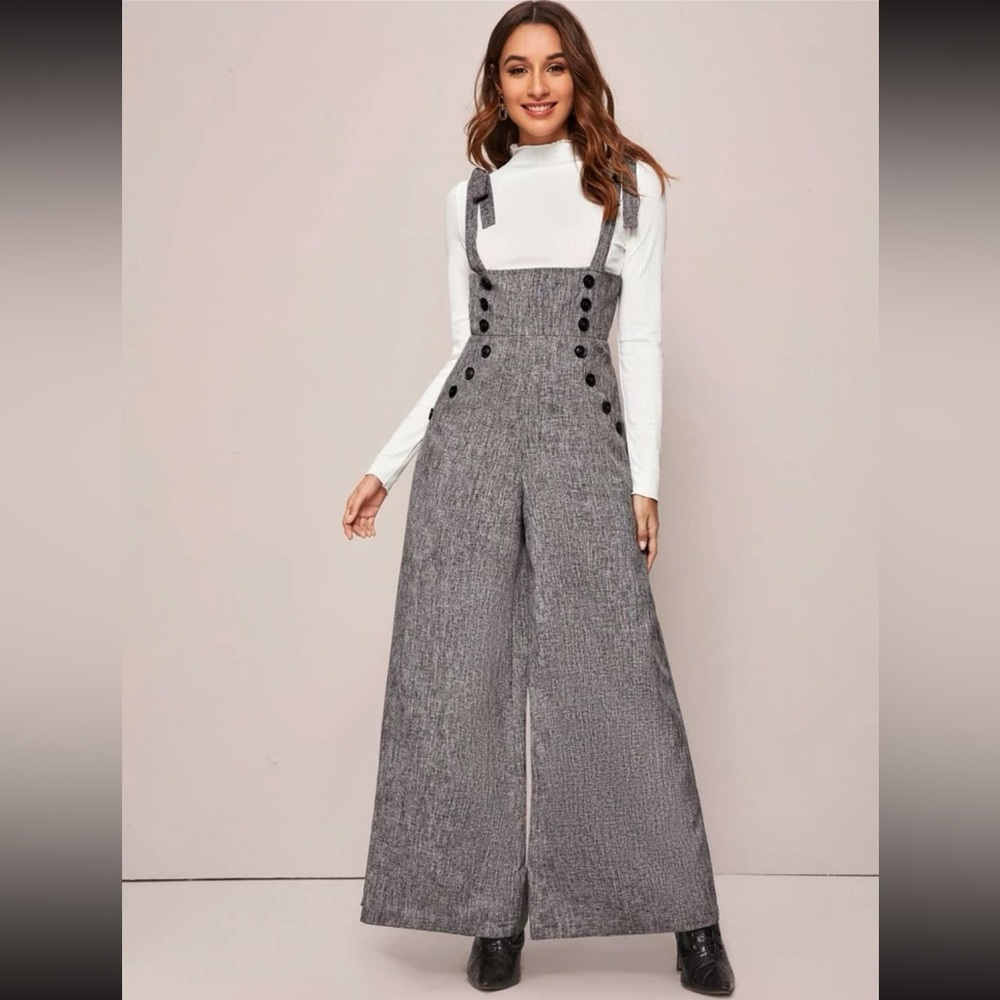 NWT SHEIN Double Breasted Wide Leg Suspender Jumpsuit